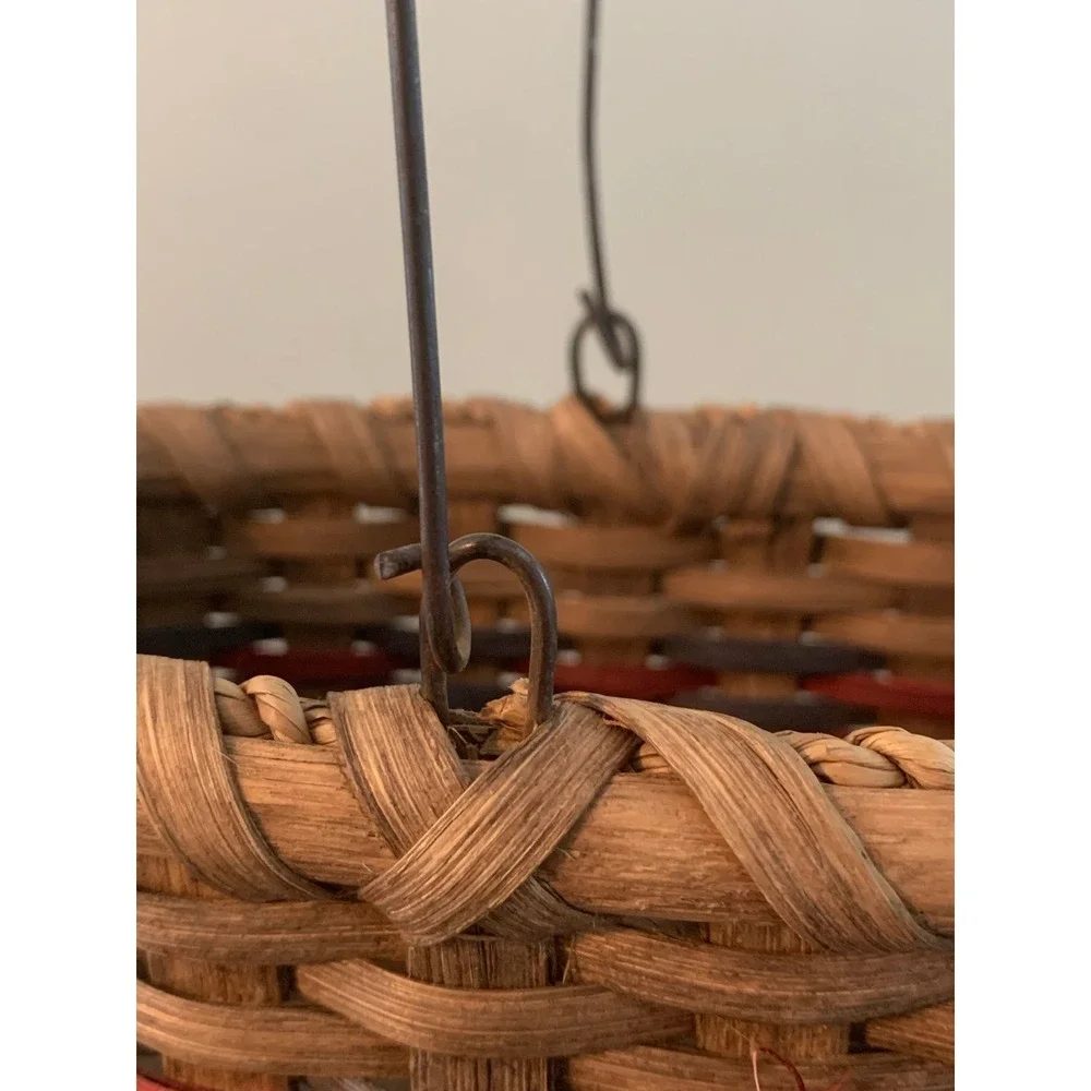 Vintage Mini Woven Basket Wire Handle Wooden Grip Country Decor Bow